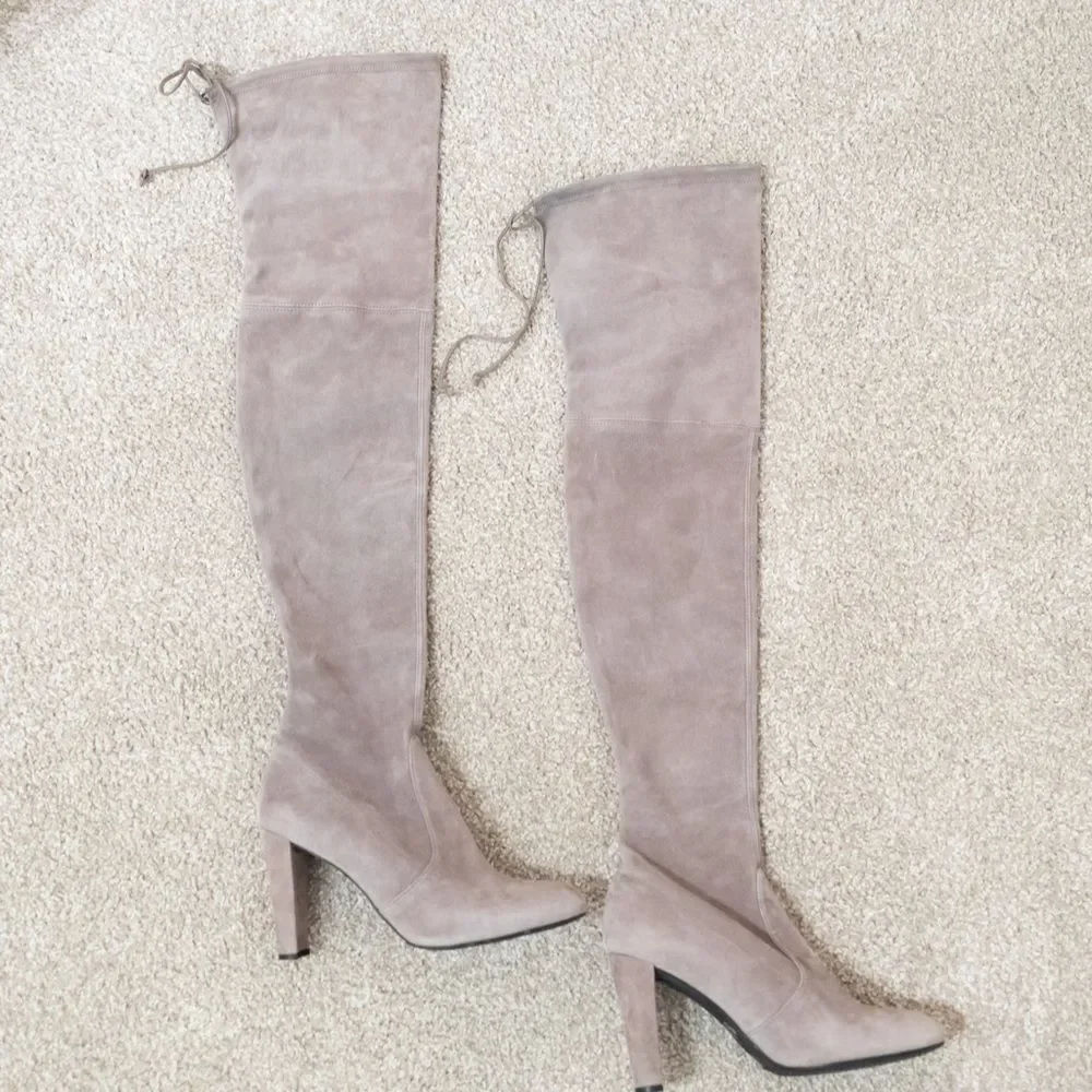 Stuart Weitzman Highland Over The Knee Boots Taupe ASO Olivia Palermo Size 9.5